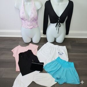 XS/S 7 Pc Bundle Jogger Pants Shorts Tank Crop Tops Halter Sorority X-Small Blue